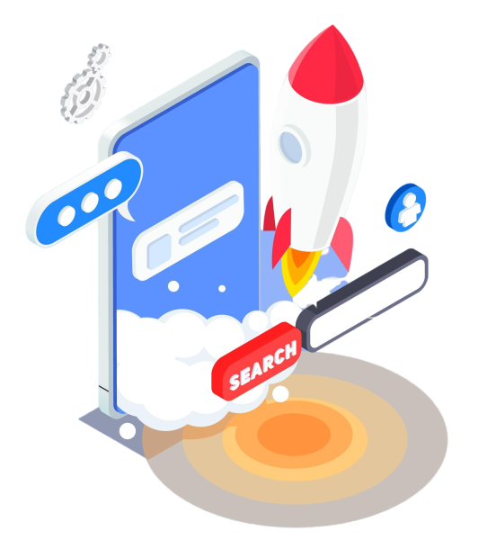 isometric-app-store-optimization-concept-with-smartphone-rocket-search-bar-blue-background-3d-vector-illustration